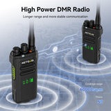 Retevis NR30D Walkie Talkies met Groot Bereik, DMR 2-Weg Radio's, Next-Level Ruisonderdrukking, IP67, 2800mAh, Compatibel met Moto AES256 Voor Hotels (Zwart, 3 Stuks)