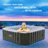 Arebos Opblaasbaar - met LED Verlichting - Hottub voor BInnen en Buiten - Opblaasbaar 6 Persoons - 130 Luchtstralen - 185x185 cm - 910L - Opblaasbaar Bubbelbad Massage