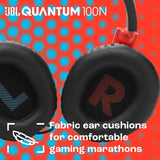 JBL Quantum 100N, Bedrade Over-Ear Gaming Headset met Afneembare Microfoon, JBL QuantumSOUND en Geheugenschuim, Compatibel met Meerdere Platforms en Windows Sonic Ruimtelijk Geluid, in Blauw/Rood