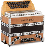 Alpenklang Pro Alpline 34 Eco Harmonika G-C-F-B - 46 Knoppen (4-rijig, 3-chörig) - X-Bass gekoppeld en 8 helikon bassen - inclusief koffer en riem - beuken