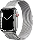 Apple Watch Series 7 (GPS + Cellular, 45mm) smartwatch - kast van zilverkleurig roestvrij staal - Zilverkleurig Milanees bandje. Conditie bijhouden, Saturatie-app en Ecg-app, waterbestendig