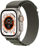 Apple Watch Ultra (GPS + Cellular, 49mm) smartwatch - kast van titanium Groen Alpine?bandje - M. Conditie bijhouden, nauwkeurige gps, actieknop, extra lange batterijduur