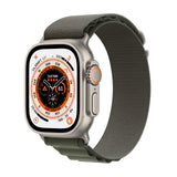 Apple Watch Ultra (GPS + Cellular, 49mm) smartwatch - kast van titanium Groen Alpine?bandje - M. Conditie bijhouden, nauwkeurige gps, actieknop, extra lange batterijduur