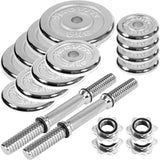 Movit® Dumbbells PRO set van 2, chroom gietijzeren halters, 30kg, 40kg, 50kg, 60kg, 30mm standaard stang, gekartelde handgreep, stersloten, halterset, gewichten
