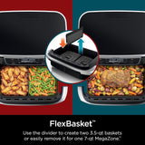 Ninja DZ071 Foodi 6-in-1 DualZone FlexBasket Airfryer met 7-QT MegaZone & Mandverdeler, grote eiwitten en volledige maaltijden, slimme afwerking, 2 voedingsmiddelen op 2 manieren, grote capaciteit,