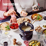 ALVA Nori Fondueset 8 inch, fonduepan set met 8 fonduevorken, gietijzeren smeltkroes voor chocolade of fondue kaaswarmer, geëmailleerde gietijzeren chocoladefondueset